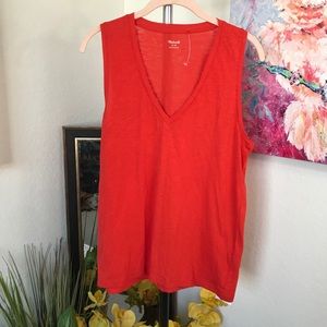 Madewell Cotton V Neck Tank Top Bright Poppy